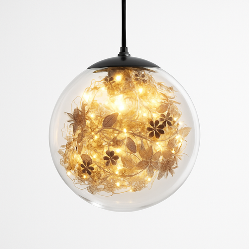 Suspension design LED boule en verre avec feuilles chromées intérieur - vue 9 sur 8
