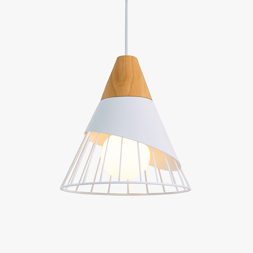 Suspension design LED en bois et cage de couleur - vue 6 sur 8