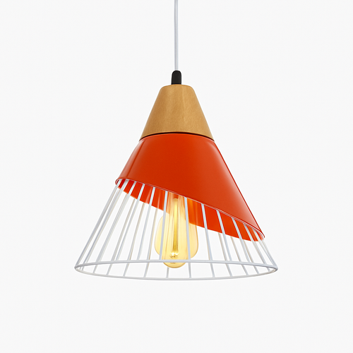 Suspension design LED en bois et cage de couleur - vue 7 sur 8