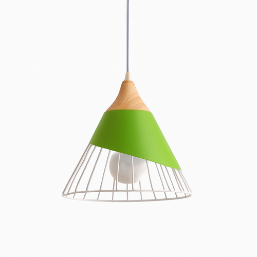 Suspension design LED en bois et cage de couleur - vue 8 sur 8