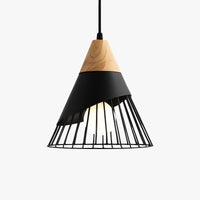 Suspension design LED en bois et cage de couleur