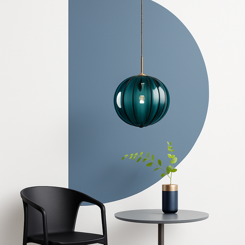 Suspension design à LED en boule de verre colorée - vue 3 sur 11