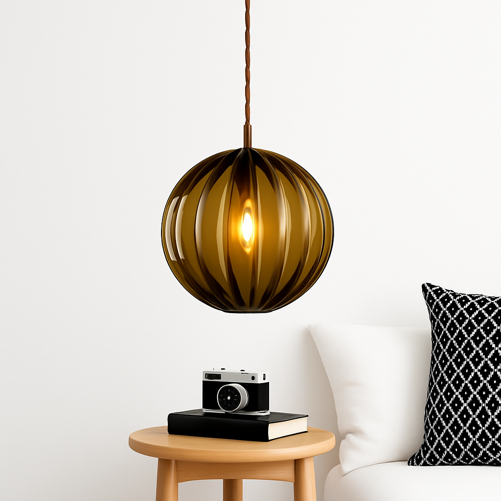 Suspension design à LED en boule de verre colorée - vue 3 sur 11