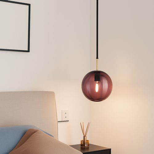 Suspension design à LED en boule de verre colorée - vue 6 sur 11