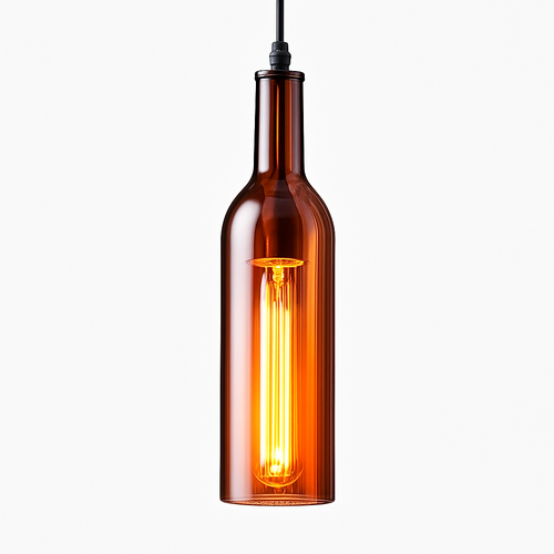 Suspension design à LED en forme de bouteille en verre de couleur - vue 2 sur 12