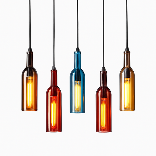 Suspension design à LED en forme de bouteille en verre de couleur - vue 12 sur 12