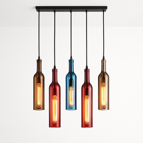 Suspension design à LED en forme de bouteille en verre de couleur - vue 6 sur 12