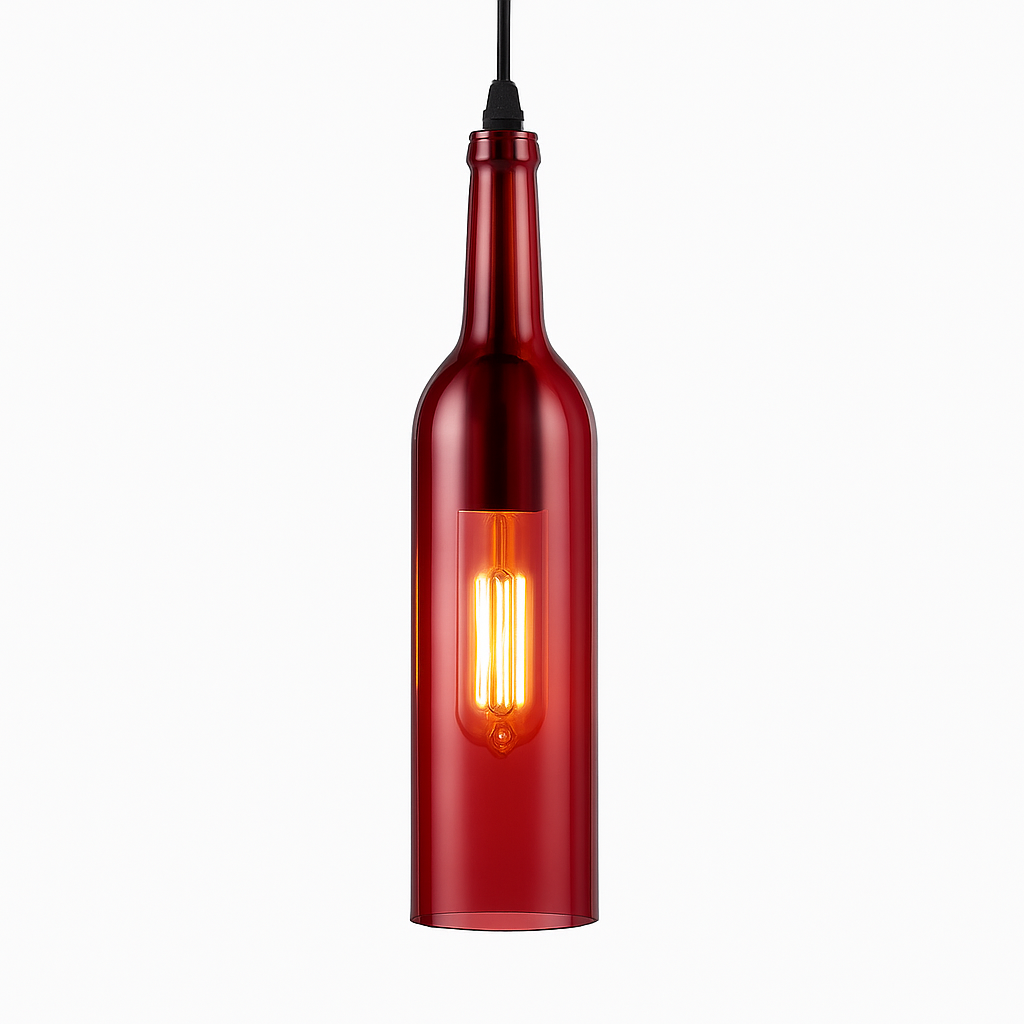Suspension design à LED en forme de bouteille en verre de couleur - vue 6 sur 12