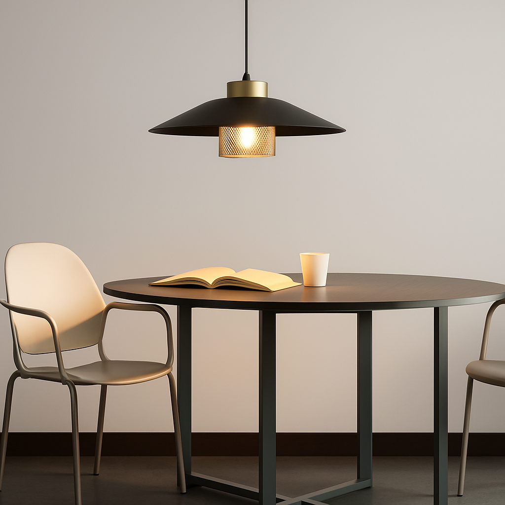 Suspension design LED en métal noir et doré Bar - vue 6 sur 7