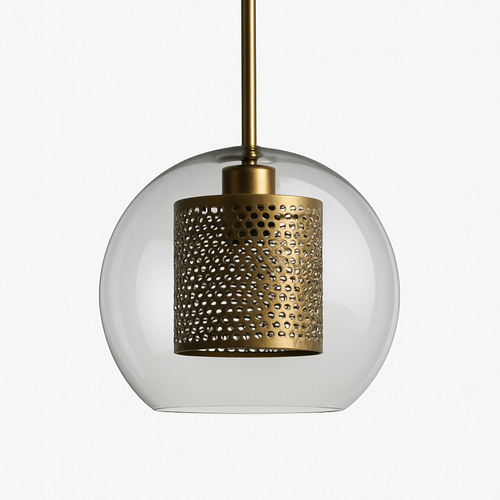 Suspension design LED en verre avec lampe doré - vue 2 sur 18