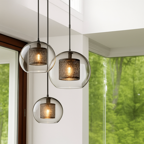 Suspension design LED en verre avec lampe doré - vue 3 sur 18