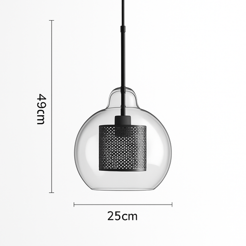 Suspension design LED en verre avec lampe doré - vue 12 sur 18