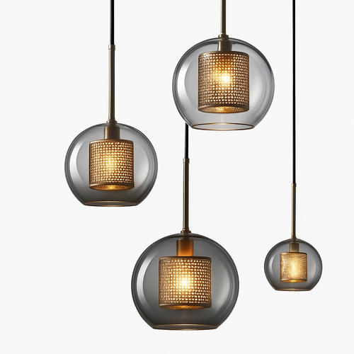 Suspension design LED en verre avec lampe doré - vue 4 sur 18