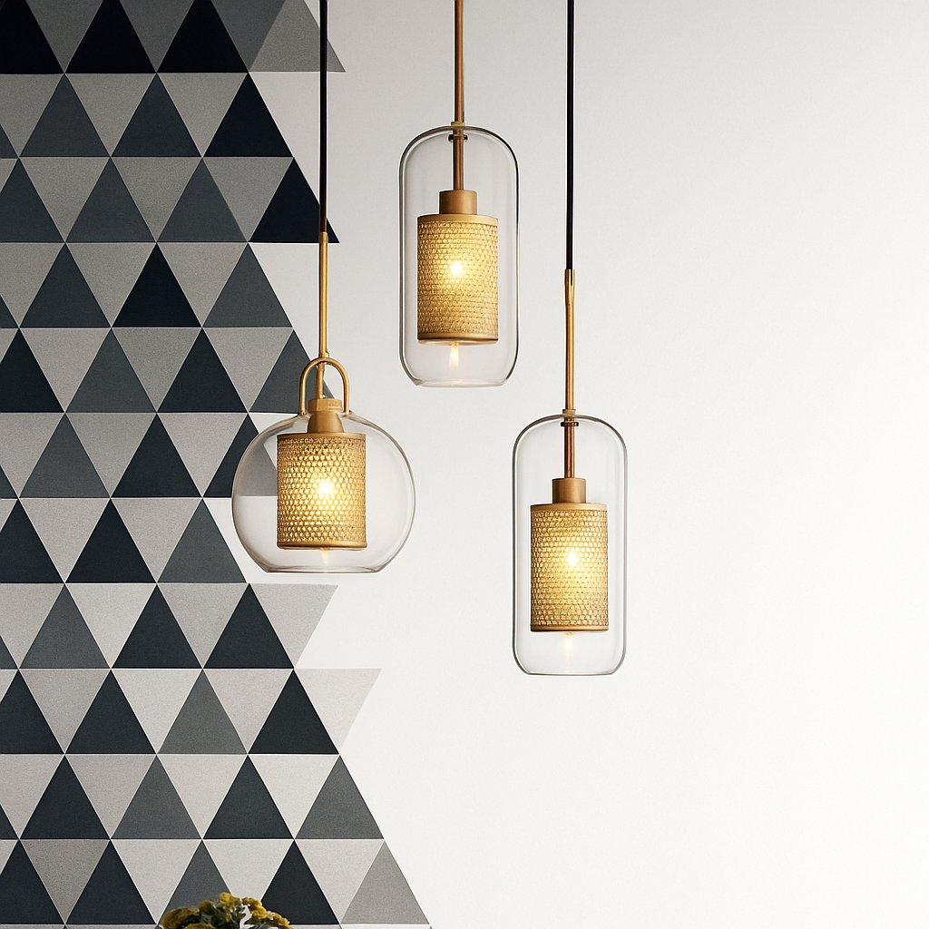 Suspension design LED en verre avec lampe doré - vue 4 sur 18