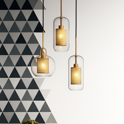 Suspension design LED en verre avec lampe doré - vue 5 sur 18