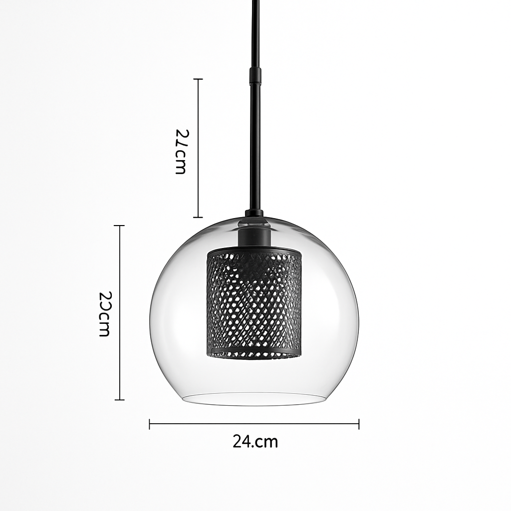 Suspension design LED en verre avec lampe doré - vue 7 sur 18