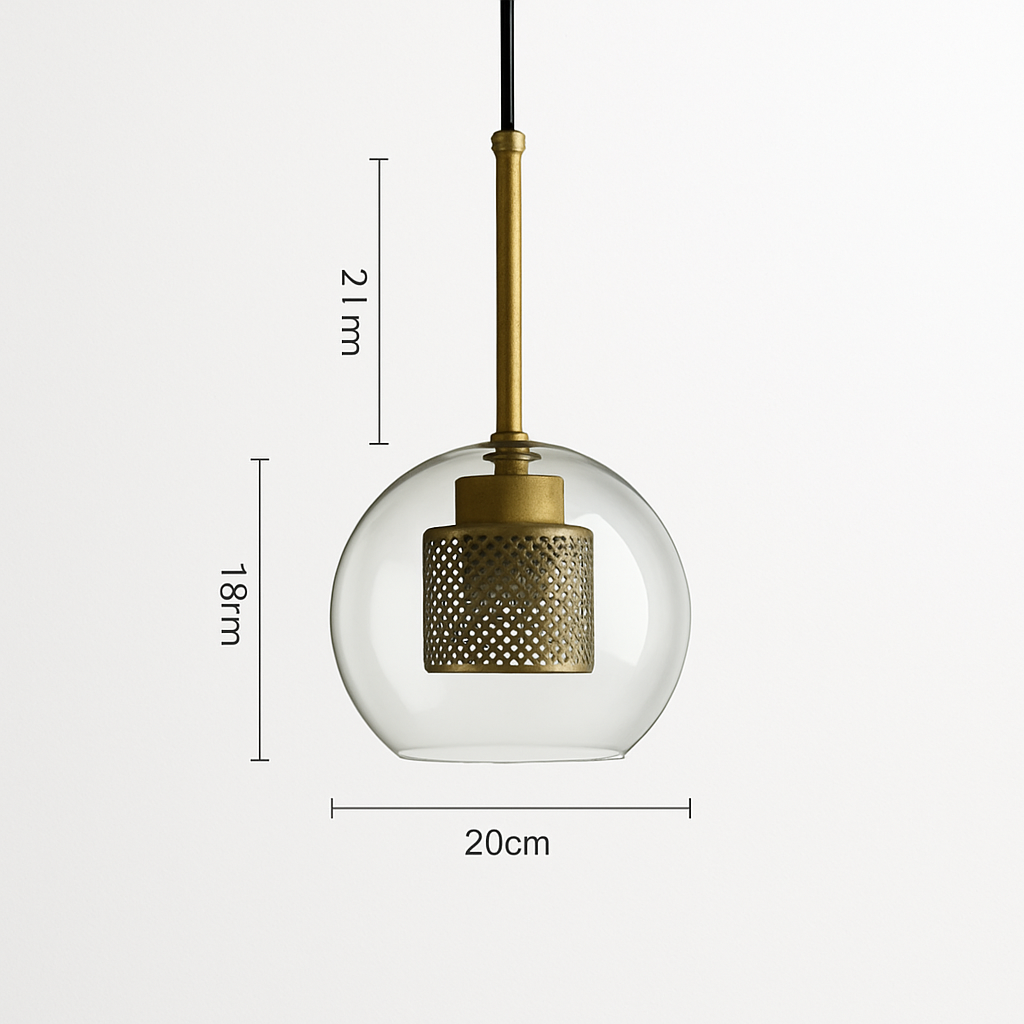 Suspension design LED en verre avec lampe doré - vue 9 sur 18