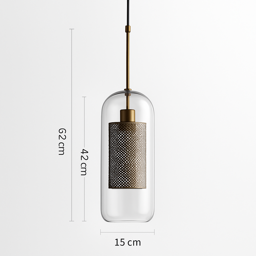Suspension design LED en verre avec lampe doré - vue 10 sur 18