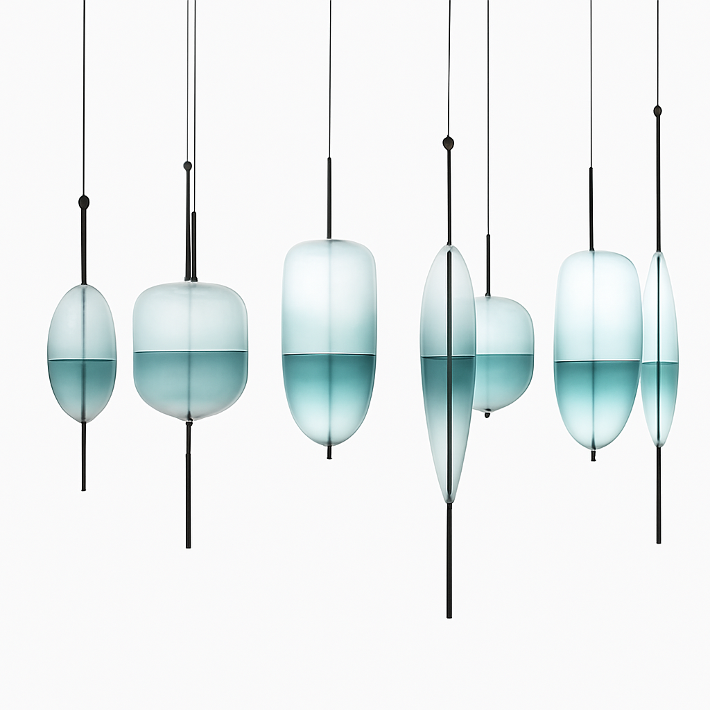 Suspension design LED en verre bleu de plusieurs formes - vue 11 sur 15