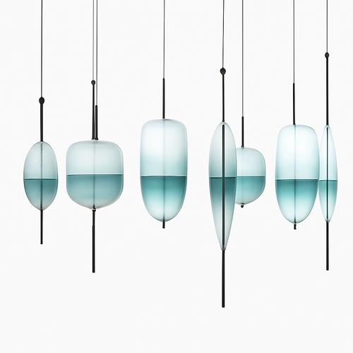 Suspension design LED en verre bleu de plusieurs formes - vue 12 sur 15