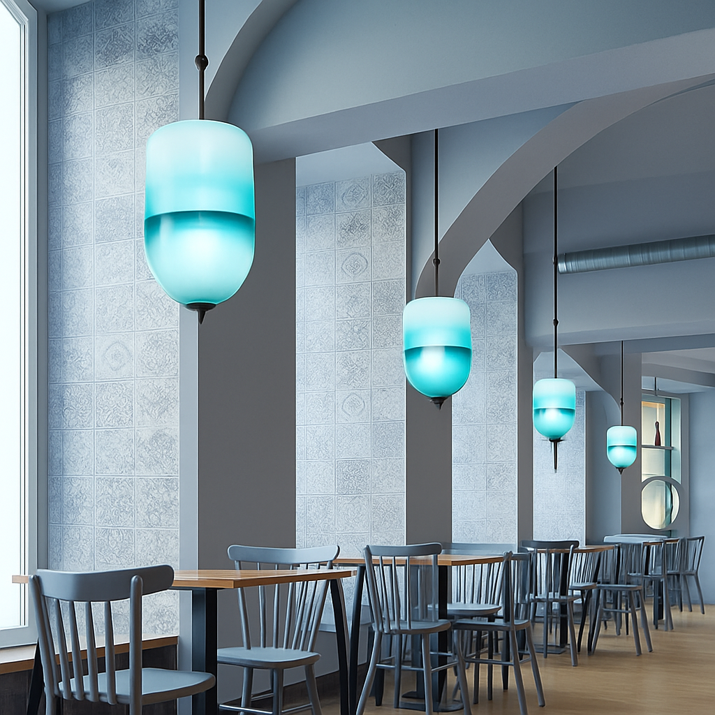 Suspension design LED en verre bleu de plusieurs formes - vue 3 sur 15