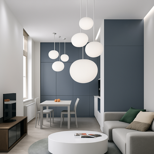 Suspension design LED forme ovale en verre blanc - vue 3 sur 5