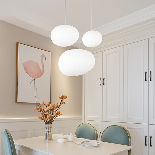 Suspension design LED forme ovale en verre blanc - vue 4 sur 5