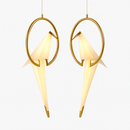 Suspension design LED oiseau dans cerceau doré