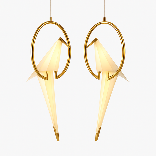 Suspension design LED oiseau dans cerceau doré - vue 6 sur 7