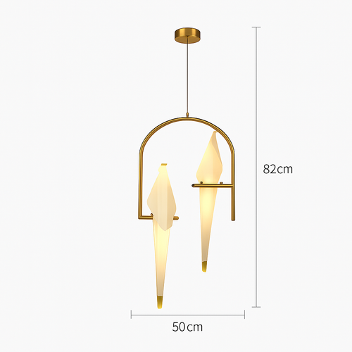 Suspension design LED oiseau dans cerceau doré - vue 7 sur 7