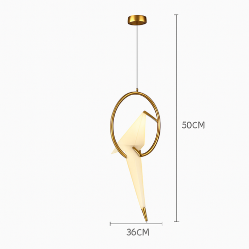 Suspension design LED oiseau dans cerceau doré - vue 8 sur 7