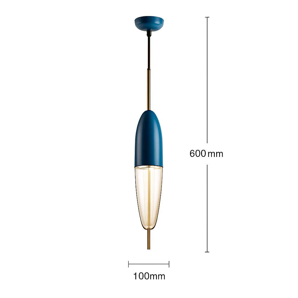 Suspension design moderne en verre en forme de goutte bleue