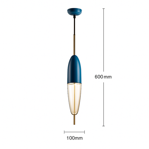Suspension design moderne en verre en forme de goutte bleue