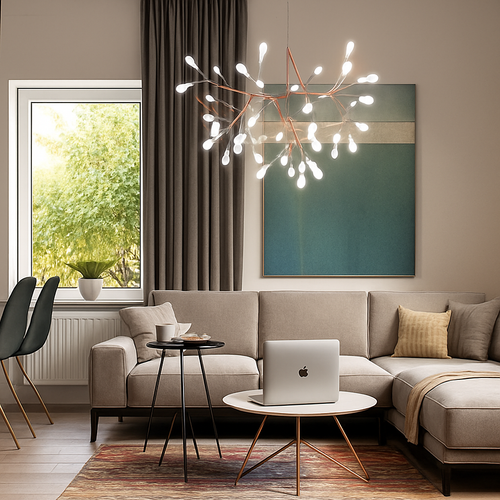 Suspension design moderne LED arbre couleur cuivré ou noir Home - vue 8 sur 13