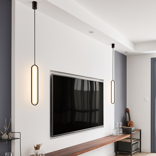 Suspension design moderne LED en anneau allongé noir ou doré Hang - vue 3 sur 6