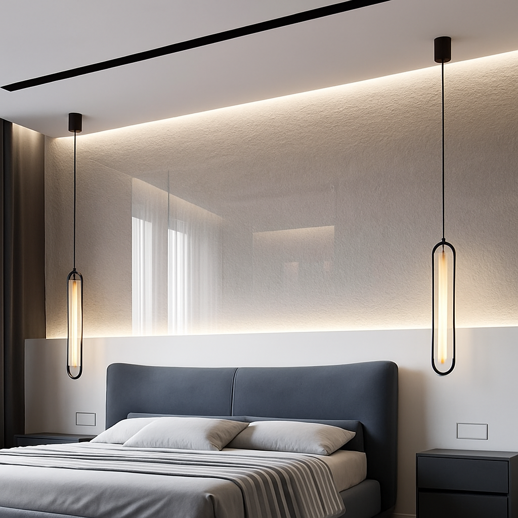 Suspension design moderne LED en anneau allongé noir ou doré Hang - vue 3 sur 6