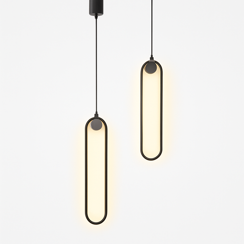 Suspension design moderne LED en anneau allongé noir ou doré Hang - vue 6 sur 6