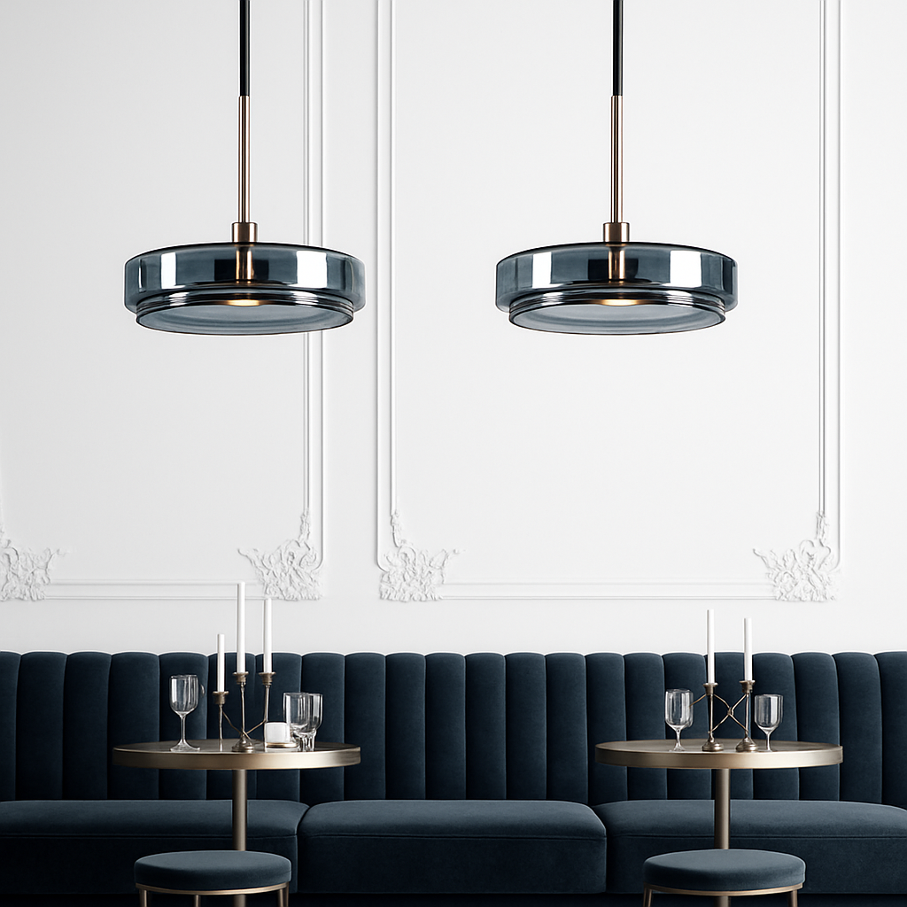 Suspension design ronde en verre bleue Dining - vue 5 sur 9