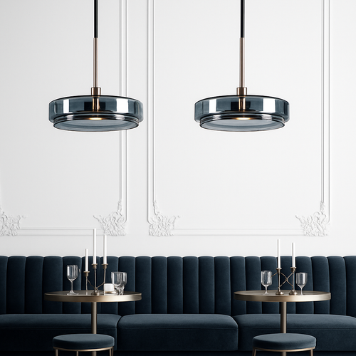 Suspension design ronde en verre bleue Dining - vue 6 sur 9