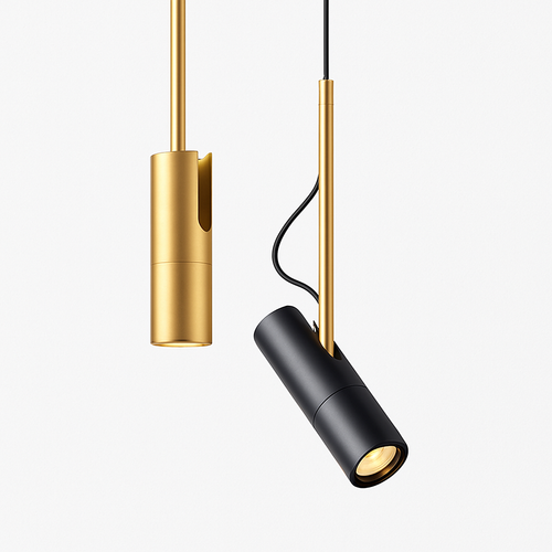 Suspension design spot orientable et tige dorée - vue 2 sur 11
