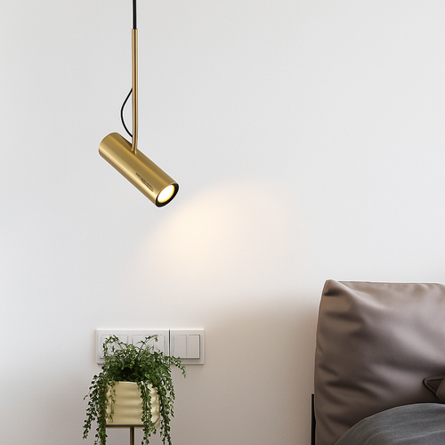 Suspension design spot orientable et tige dorée - vue 3 sur 11