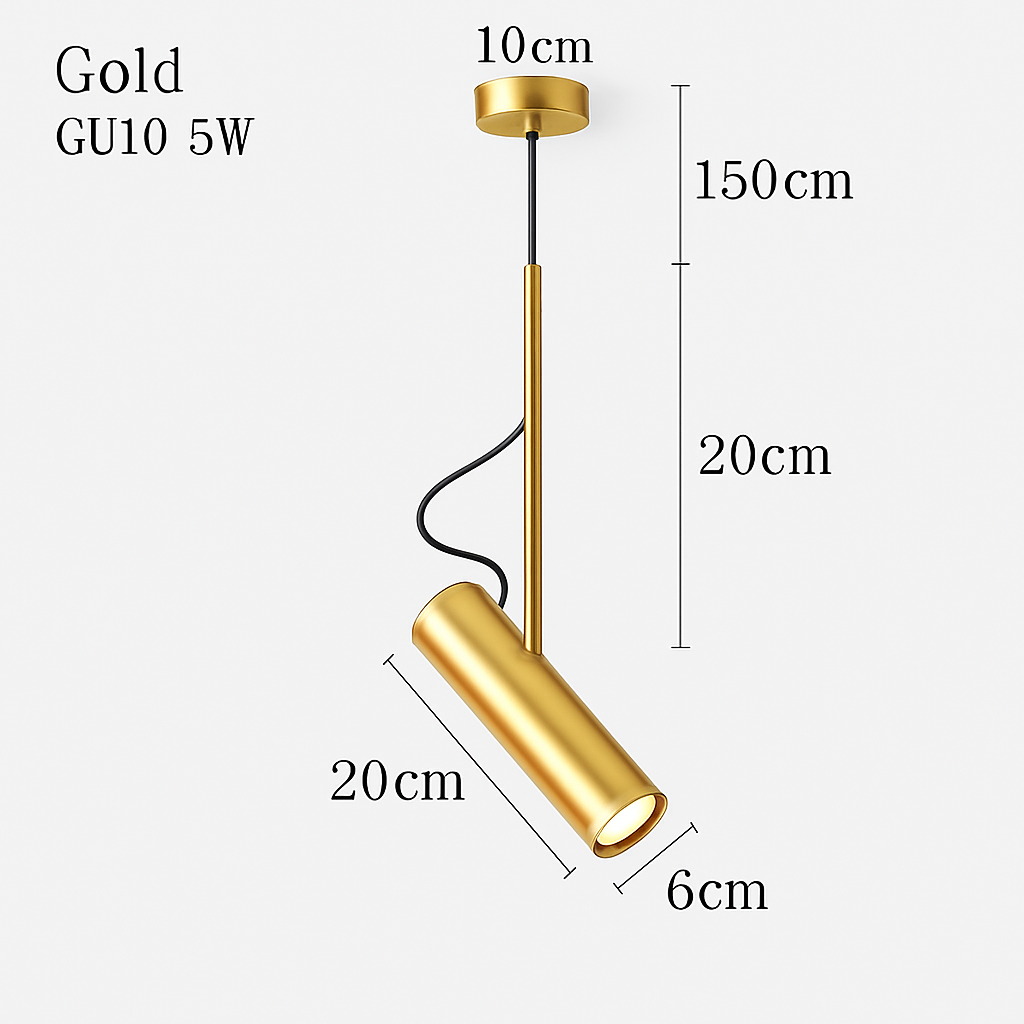 Suspension design spot orientable et tige dorée - vue 11 sur 11