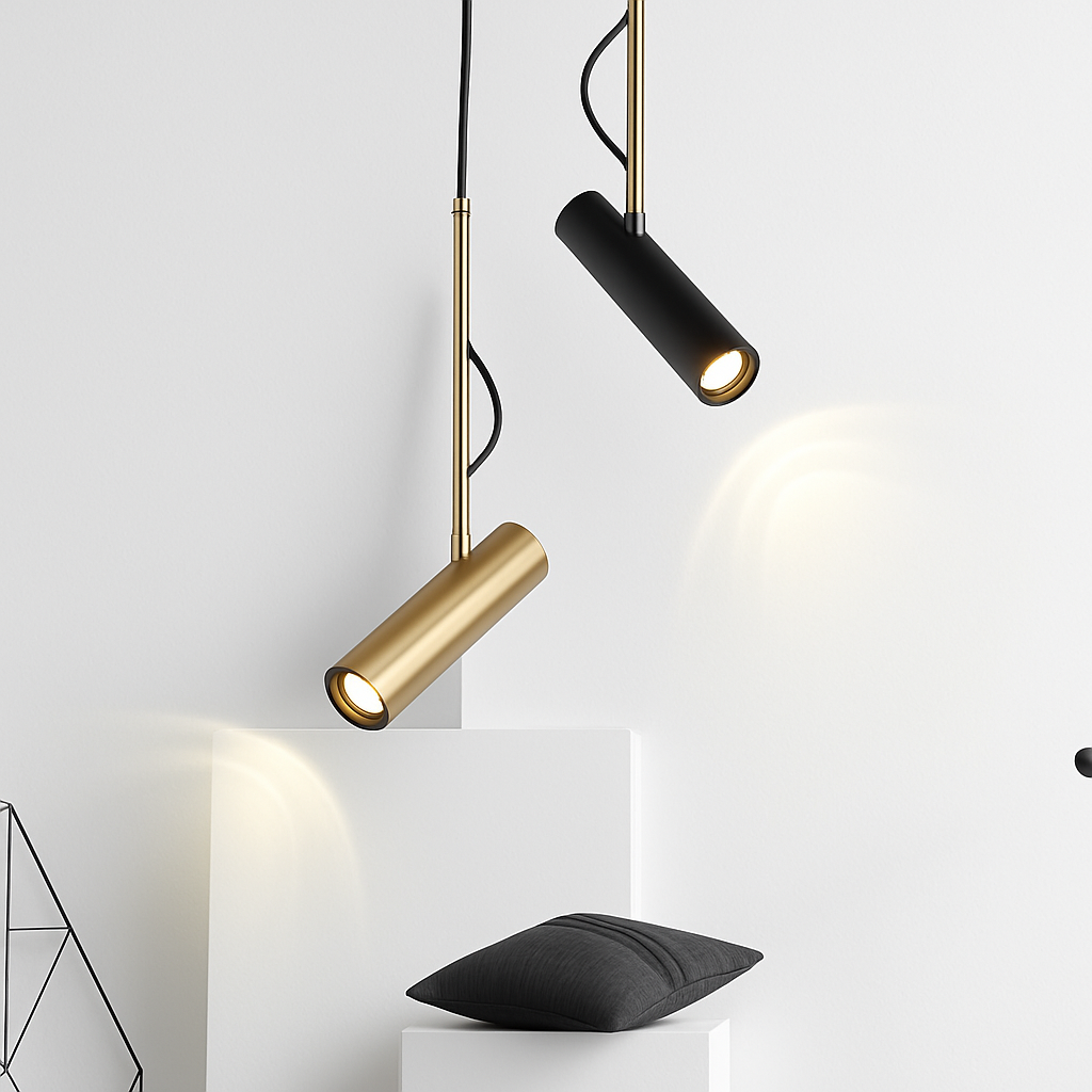 Suspension design spot orientable et tige dorée - vue 3 sur 11
