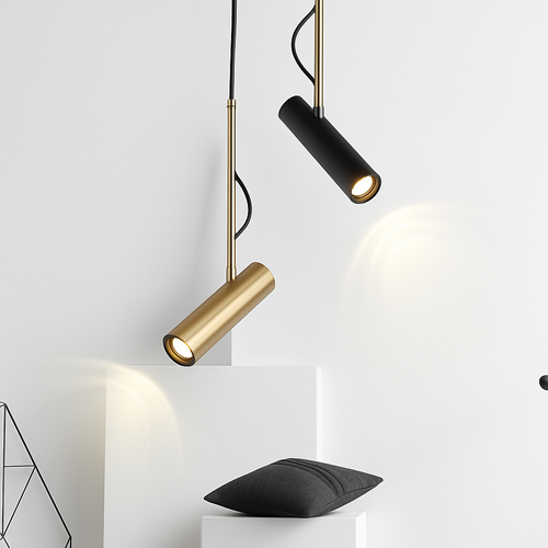 Suspension design spot orientable et tige dorée - vue 4 sur 11
