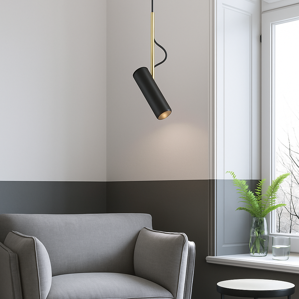 Suspension design spot orientable et tige dorée - vue 4 sur 11