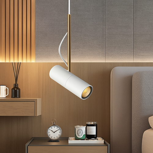 Suspension design spot orientable et tige dorée - vue 6 sur 11