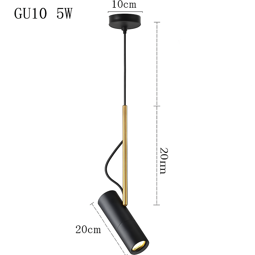 Suspension design spot orientable et tige dorée - vue 9 sur 11