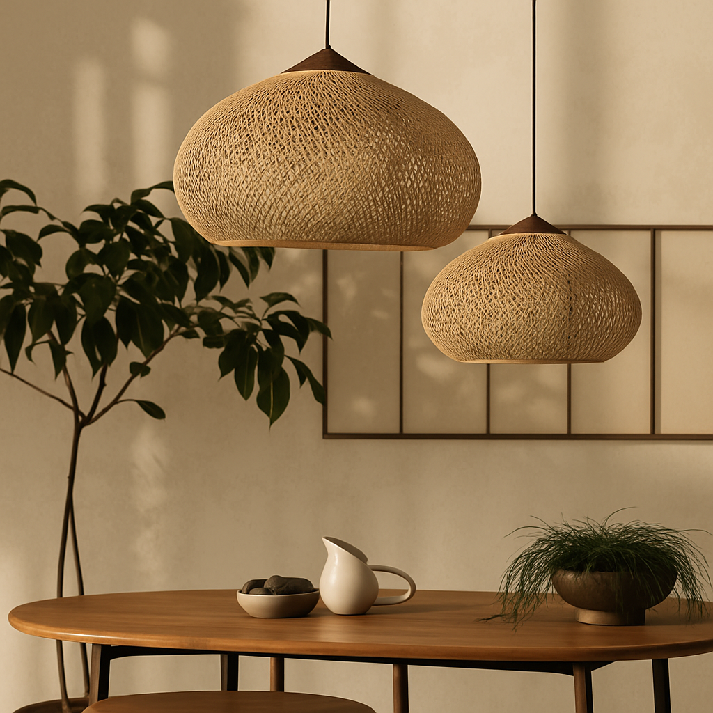 Suspension design Vintage en rotin fait à la main - vue 4 sur 26