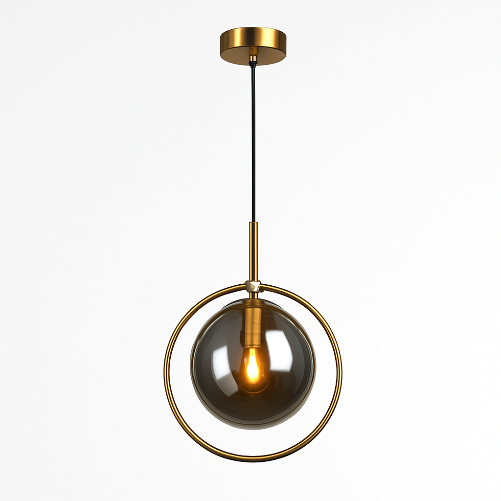 Suspension dorée à LED design boule en verre fumé - vue 5 sur 12