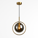 Suspension dorée à LED design boule en verre fumé